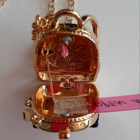 Betsey Johnson Back To Cool Backpack Locket Charm Necklace New - Picture 3 of 5